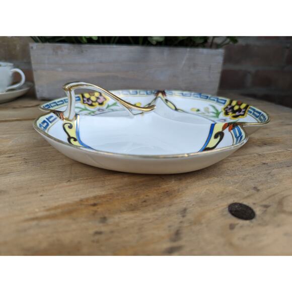 VTG Nippon Candy Dish Hand-Painted Floral Japan 1920-1950 Divided Gold Edge - Picture 4 of 12